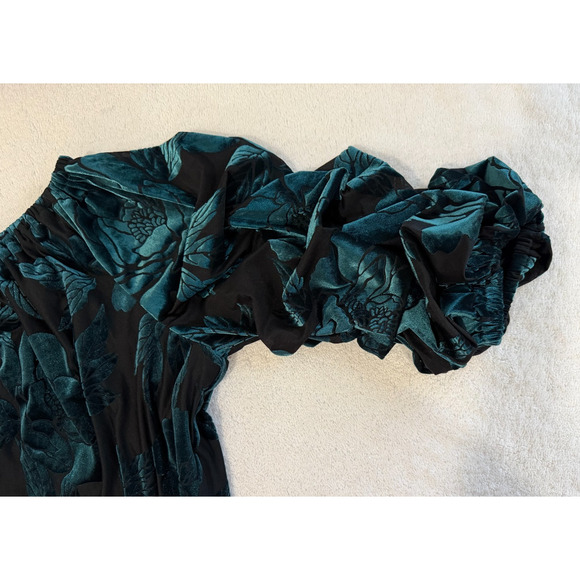 MSK Velvet Burnout Top Whimsy Goth Witchy Women's large Teal Black Marie Sleeve - Picture 5 of 10